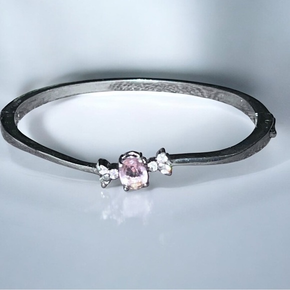 Vintage Jewelry - Vintage CZ Silver Tone Bangle Bypass Bracelet